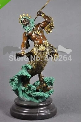 

17" China bronze marble carved finely Poseidon Statue