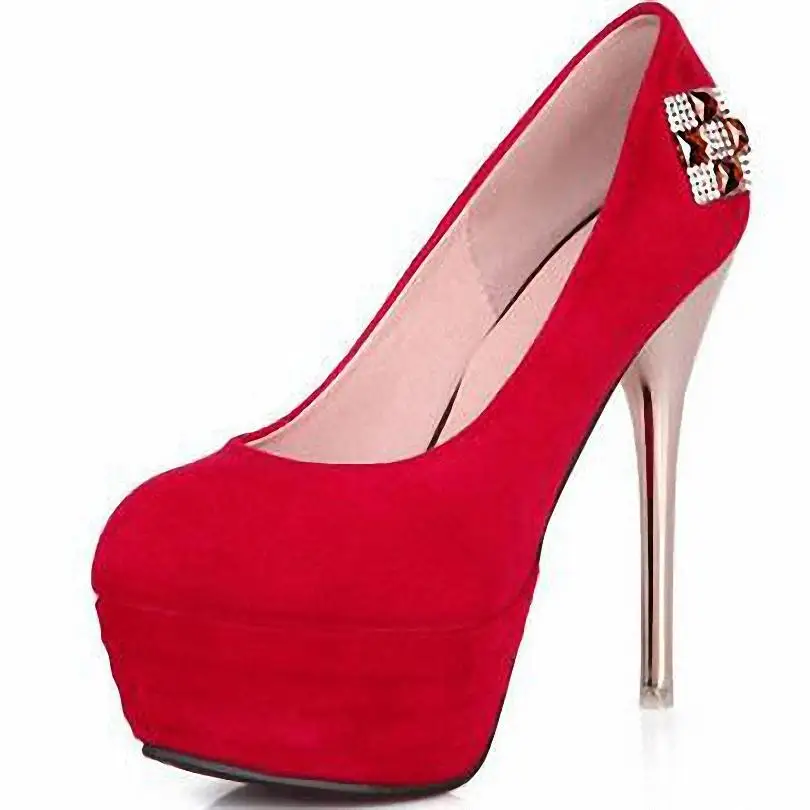 

Women Pumps Round Toe Thin Heels Platform Pumps Flock Rhinestone Fashion Size 34-43 Three Colors Party Shoes for Ladies