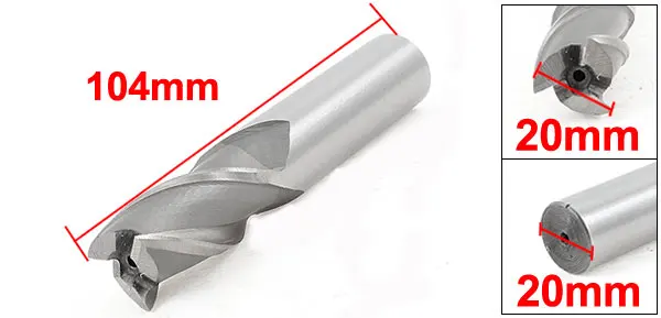 Helical Groove 3 Flutes 20mm Cutting Dia HSS Cutter End Mill 104mm Length