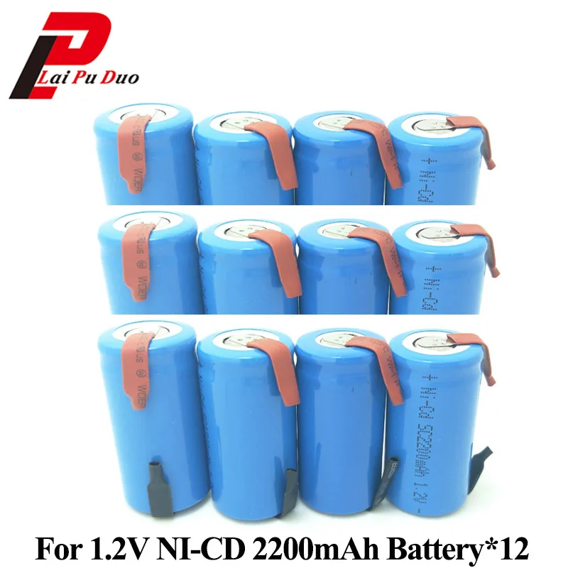 

2200mAh 1.2V for Electric Drill SC Rechargeable Battery SUBC Batteria NI-CD for Screwdriver Cell with Tab 12 Pieces Included