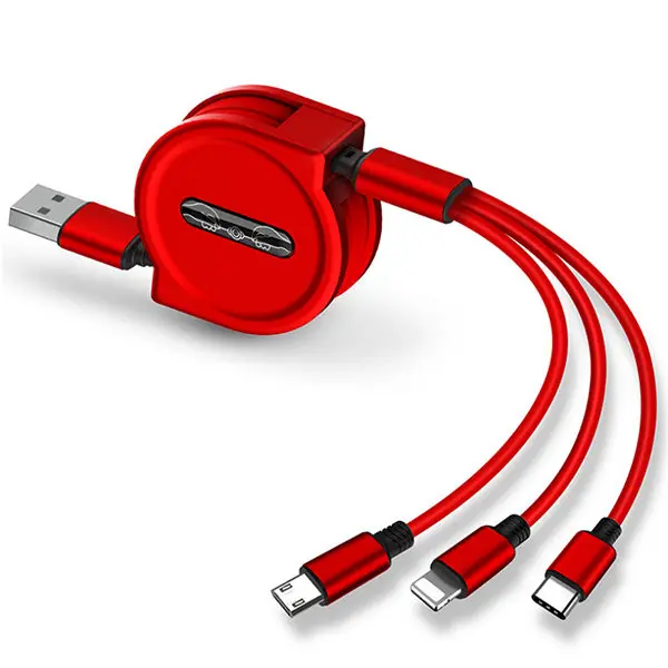 ACCEZZ 1,2 м 3 в 1 Выдвижной USB кабель для быстрой зарядки для iPhone X type C Micro USB для samsung S9 Xiaomi Mi5 портативные кабели - Цвет: Red