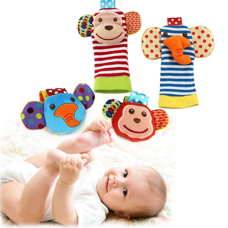 1 pair Infant soft handbells hand wrist strap rattles baby toys bebe