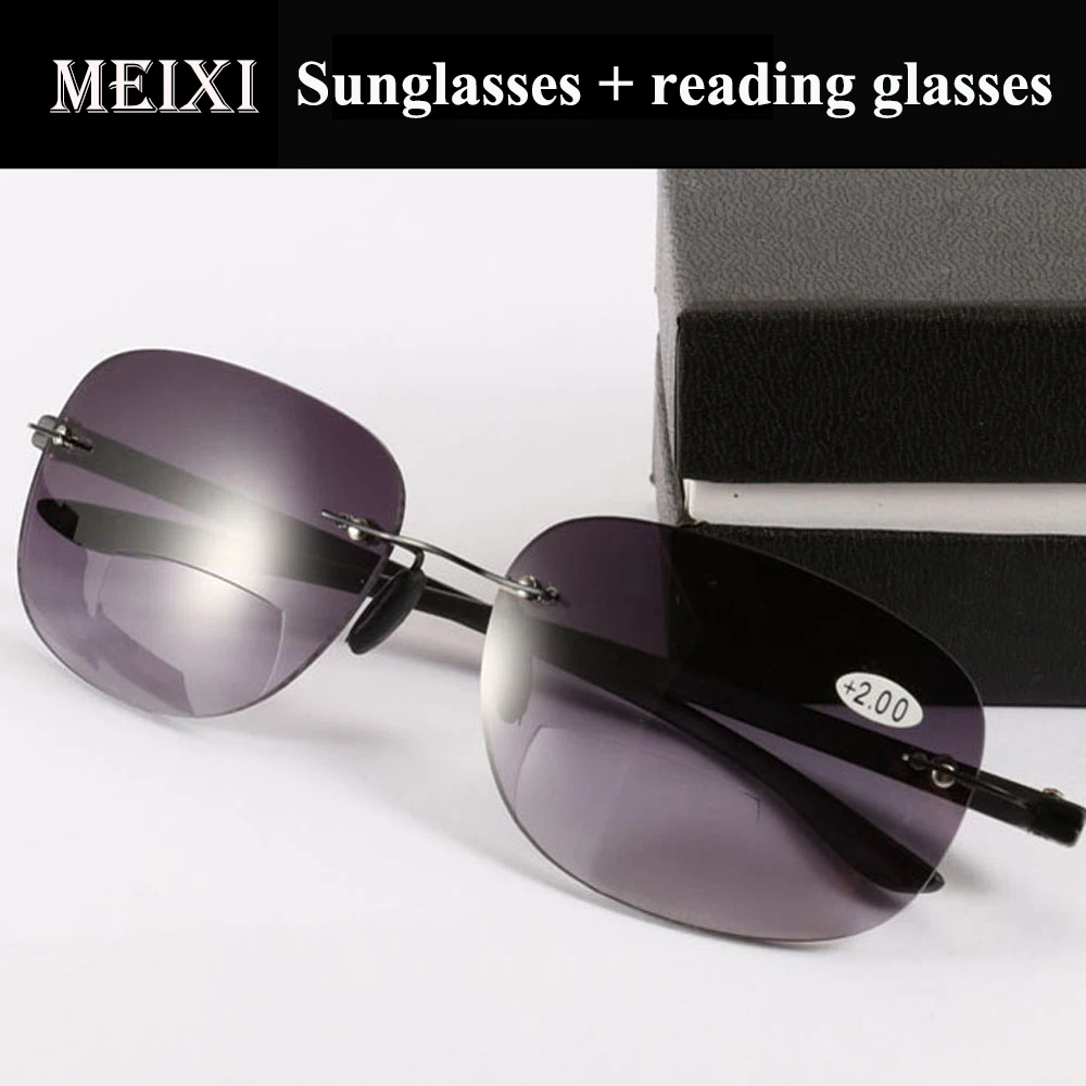 

MEIXI Metal Rimless reading glasses new dual-light glasses Hyperopia glasses New sunglasses +1.0 1.5 2.0 2.5 3.0 3.5 4.0