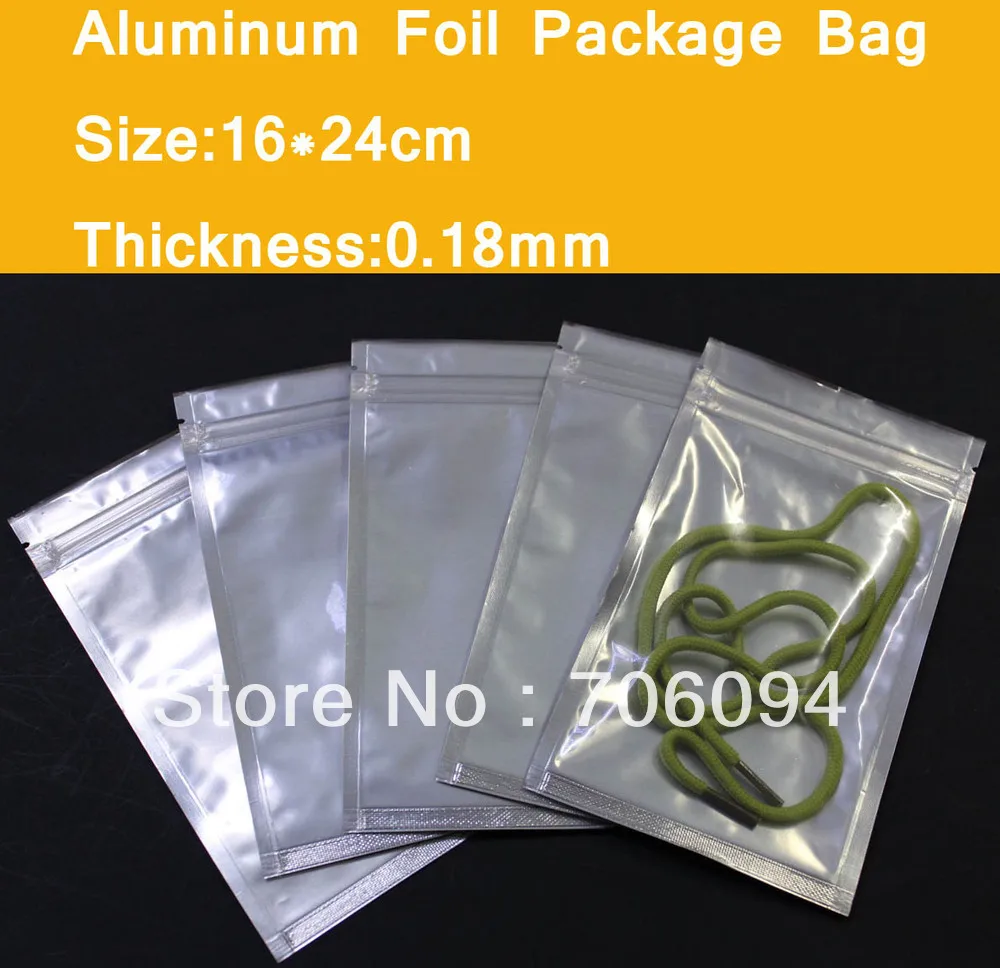 200pcs 16*24cm Clear Aluminum Foil Zipper Plastic bag,Ziplock Plastic
