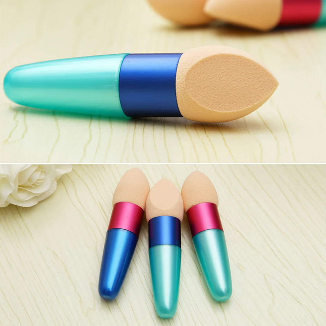 

Beveling Foundation Powder Cosmetic Puff Brush Bullet Shape Makeup Sponge Puff with Handle Beauty Make up Color Random