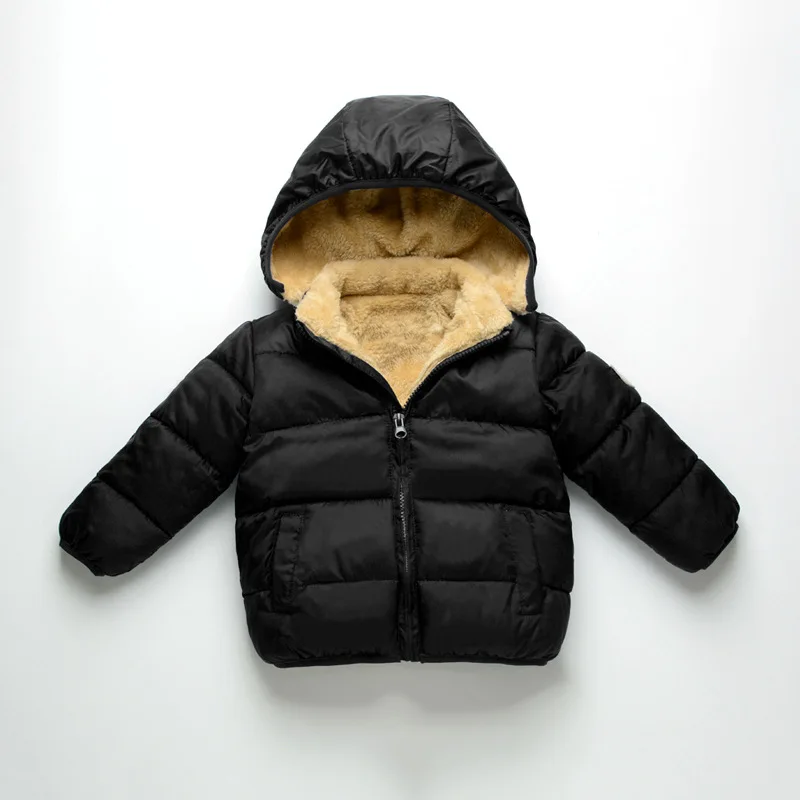 2017Autumn Winter new fashion boys girls solid hooded cotton coat arctic velvet thicker coat short section
