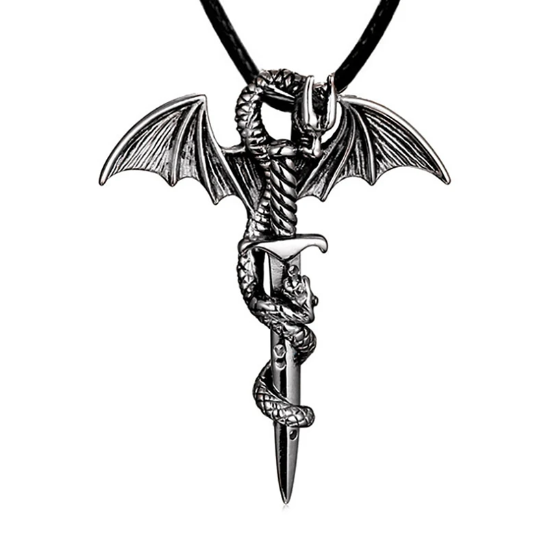 Мужское ожерелье с подвеской, винтажное металлическое ожерелье с драконом, крылом, крестом, меч, панк-рок, готическое ожерелье, уникальный дизайн