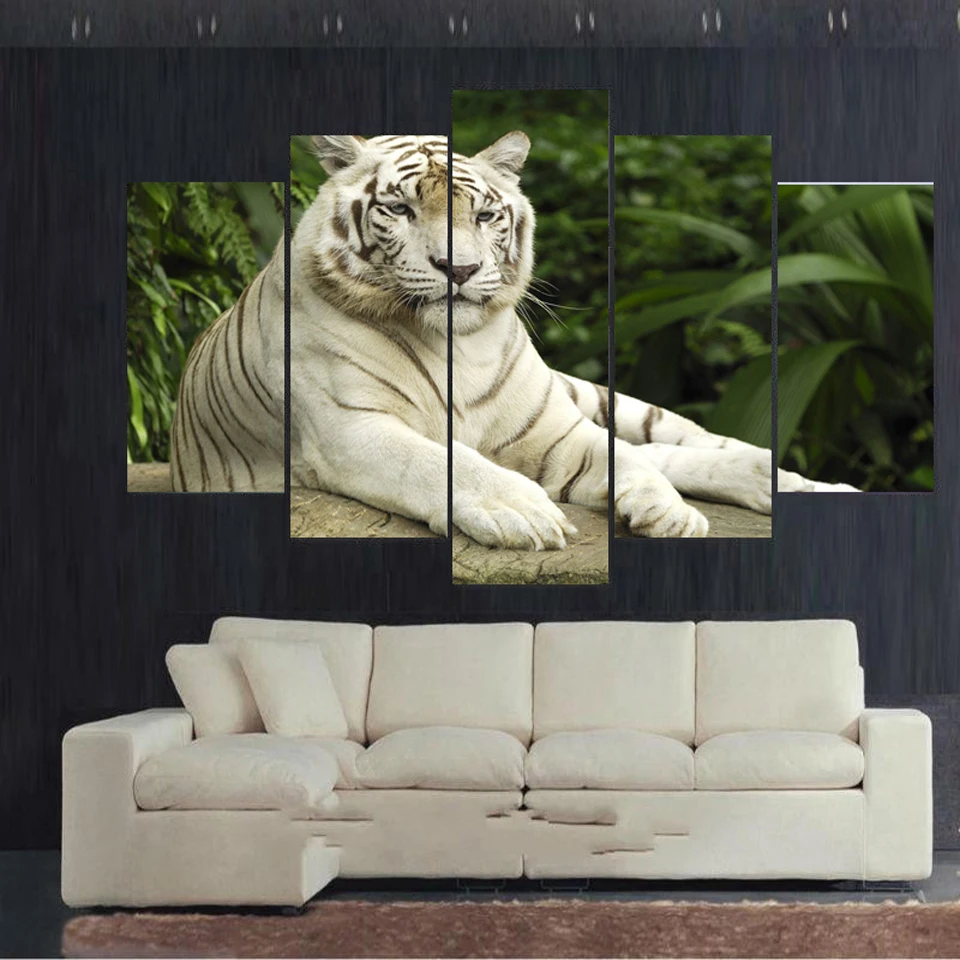 White Tiger Singapore Spray Painting set of 5 For Office Room Decor