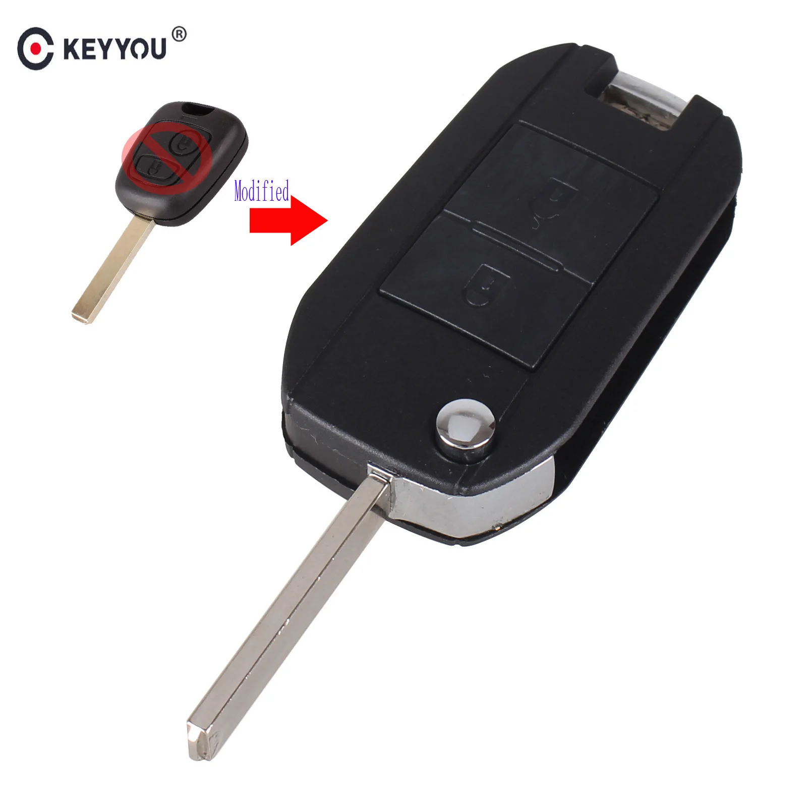 Чехол KEYYOU с 2 кнопками и пультом дистанционного управления откидной для Citroen C1 C2 C3