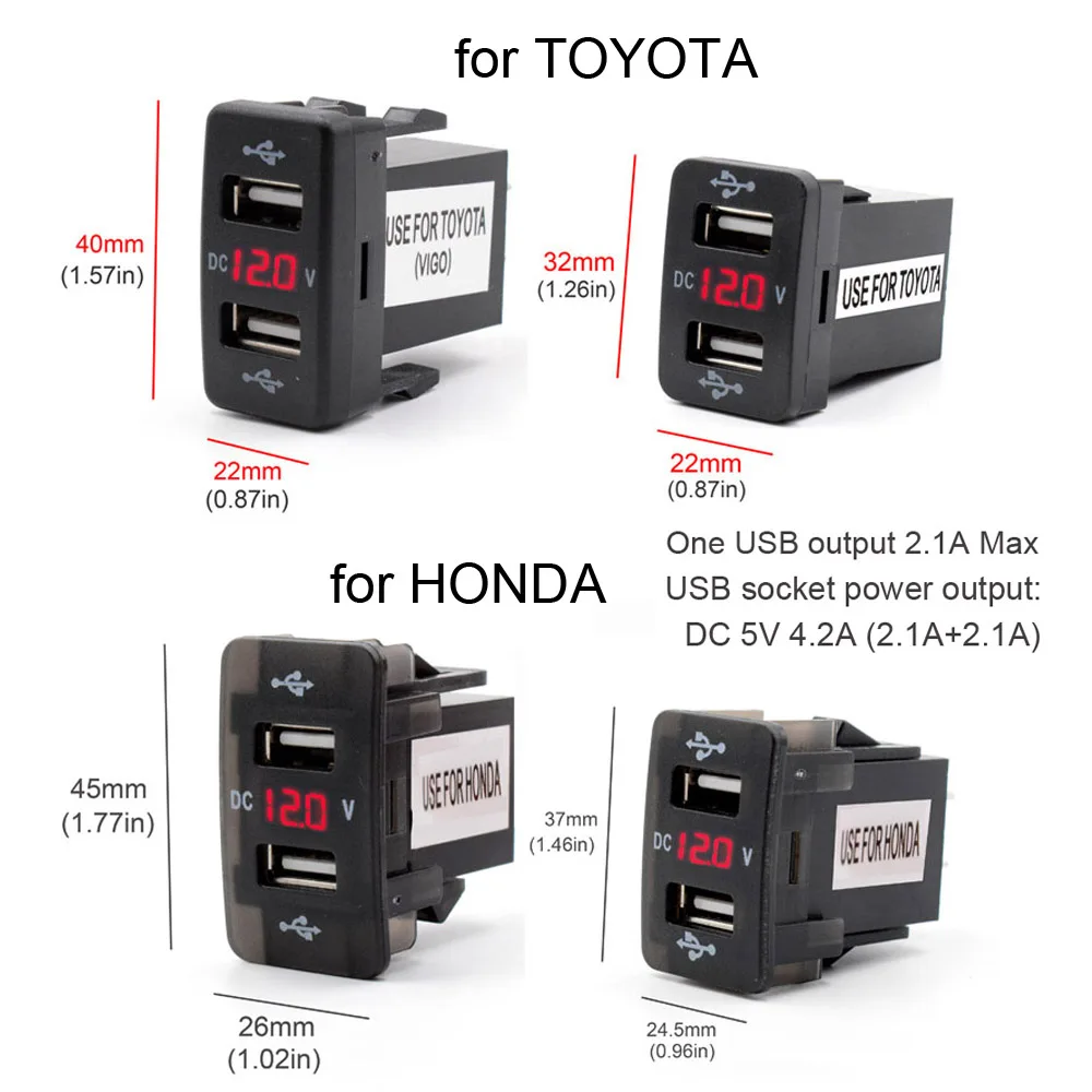 XCGaoon Специальный 5 в 4.2A двойной USB интерфейс разъем Переходник USB для зарядки в машине со светодиодный вольтметр для TOYOTA/HONDA, DC-DC конвертер