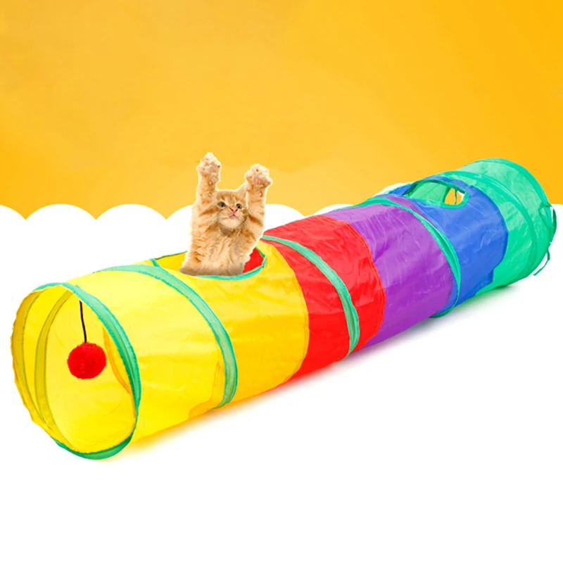 Multicolor Pet Cat Play Tunnel Foldable Cat Tunnel With Ball Kitten Cat