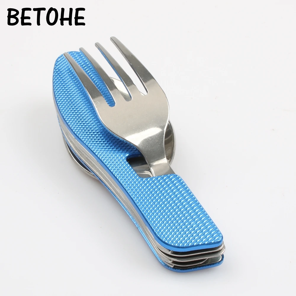 

BETOHE Blue Camping tableware multi-function folding knife and fork spoon combination Disassembling tableware tool