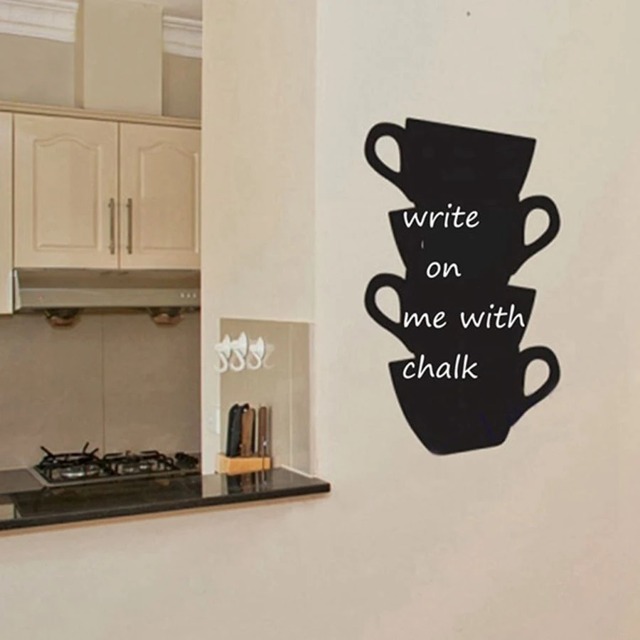 Free shipping kitchen wall stickers coffee home decor -- kitchen chalkboard cups blackboard vinyl wall art decor
