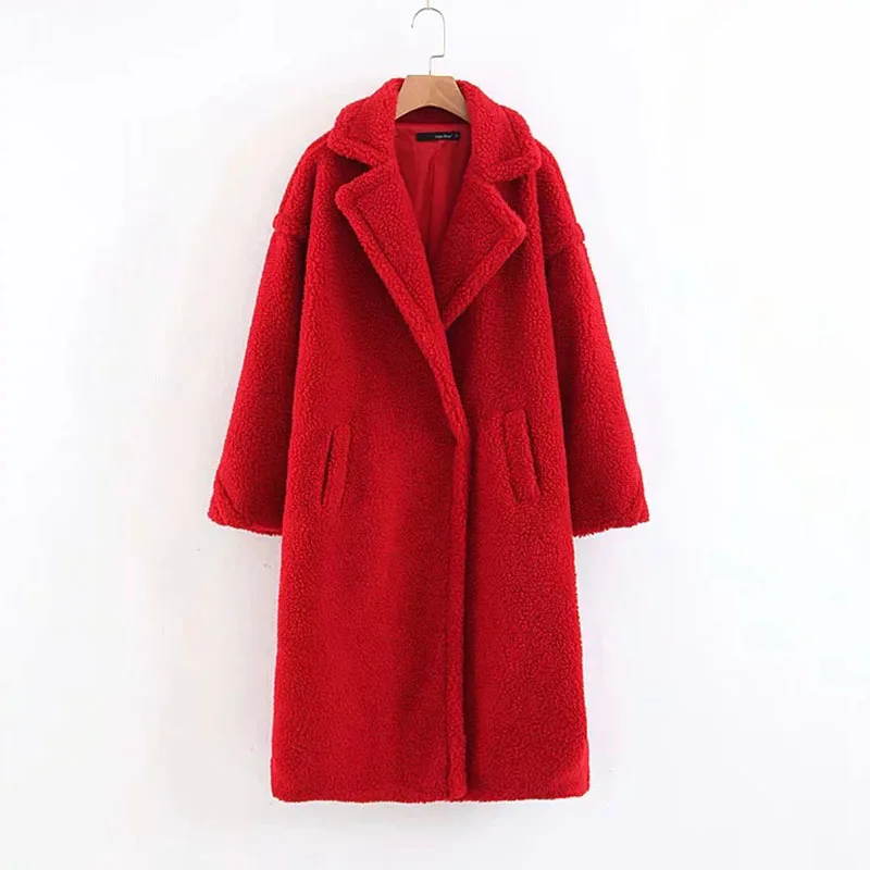 Женские шубы из искусственного меха осень зима толстые теплые пушистые длинные шубы с отворотом лохматые куртки пальто плюс размер верхняя одежда NUW608 - Цвет: red
