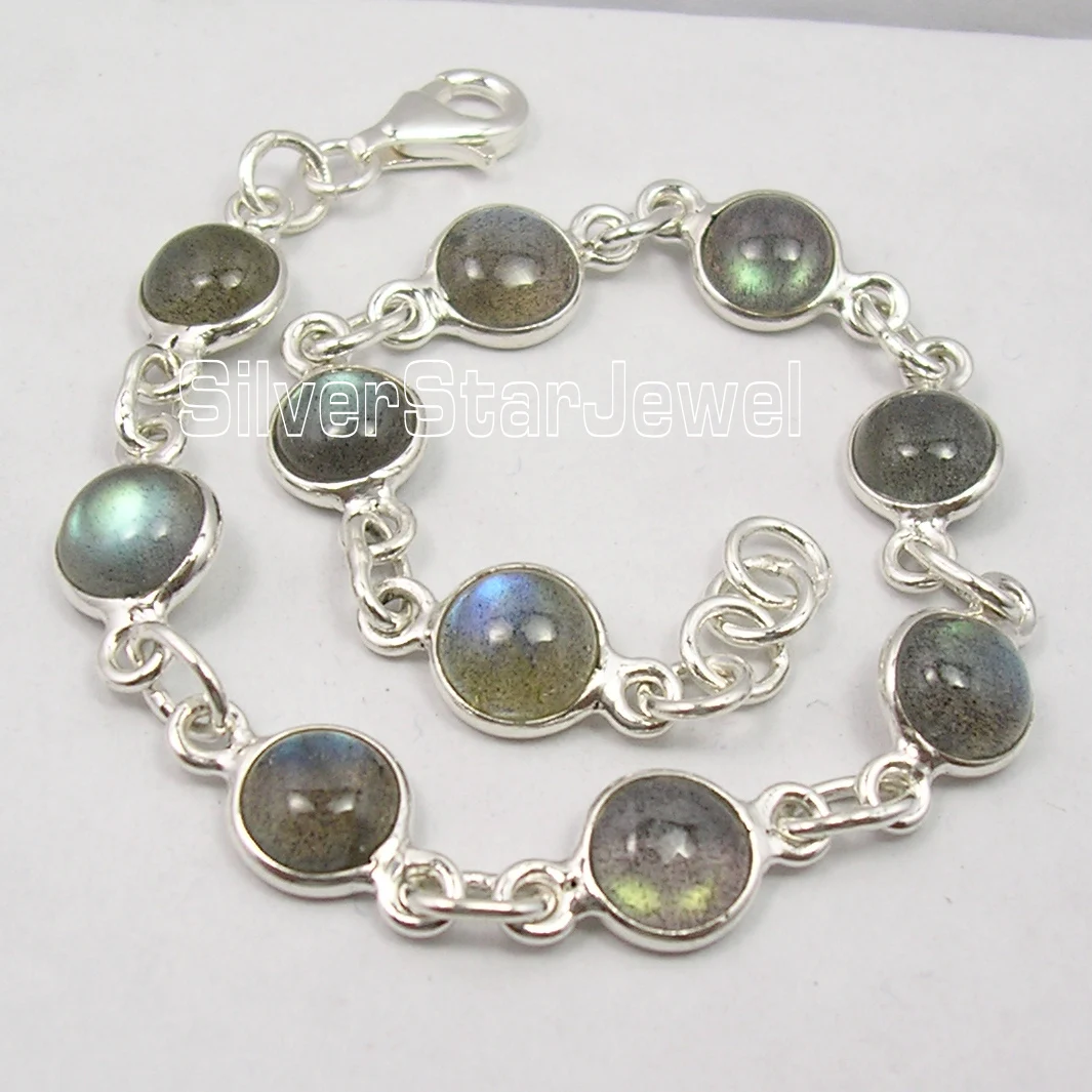 Silver Real BLUE FIRE LABRADORITE HANDMADE Bracelet 8 1 8 Inches