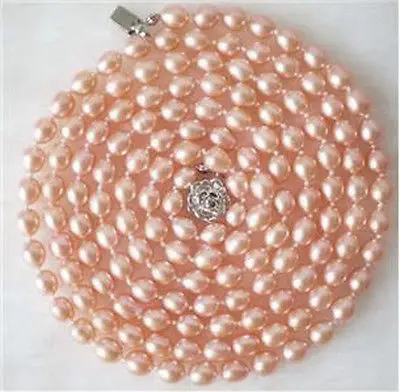 

FREE SHIPPING HOT sell new Style >>>>7-8mm Natural Rice Shape Pink Akoya Cultured Pearl Necklace 50
