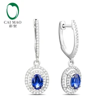 Caimao Jewelry 14kt Gold Natural Diamond & 1.23ct Sapphire Engagement Earrings