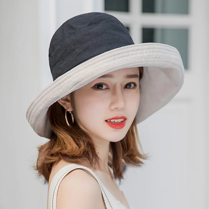 Female Summer Anti ultraviolet Sun Shade Hat Double sided Sun