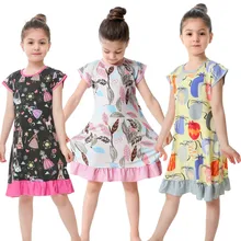Платья для маленьких девочек детское летнее платье Платья с цветочным принтом для девочек от 2 до 10 лет, одежда для девочек новые летние платья