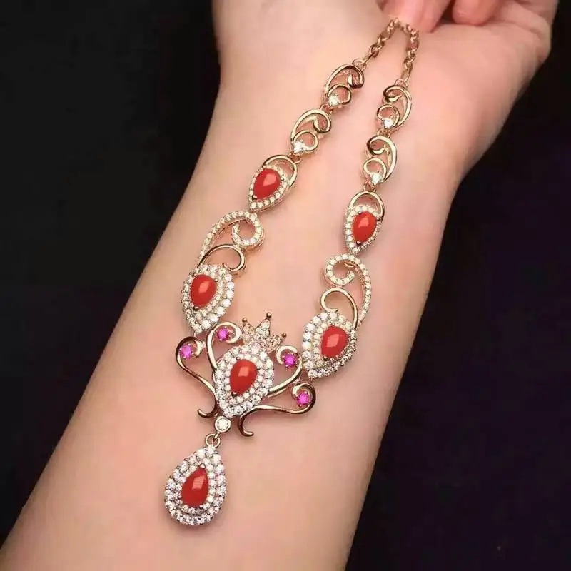 Fidelity natural 3*5mm precious coral pendant Necklaces s925 sterling