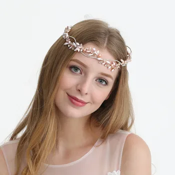 

Rose Gold Crystal Bridal Headband Crown Wave Hair Vine Wedding Headpiece Ceramic Hair Jewelry For Brides 2018