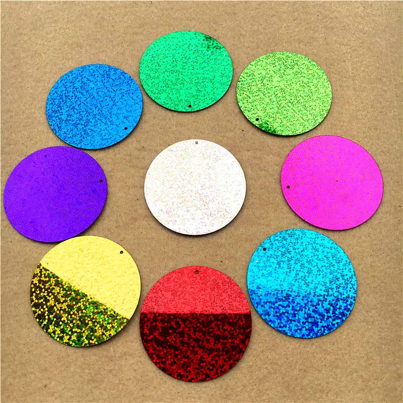 

12pcs/Pack 50mm Large Round Sequins 5cm Large Sequin Paillettes For Craft Hologram Laser Sequins Wedding Decro with 1 Side Hole