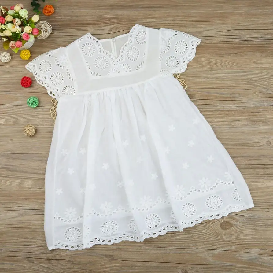 Stylish Kids Baby Girls Floral Print Lace Princess Hollow Dress Clothes Sundress solid color fashion icon all cotton July31