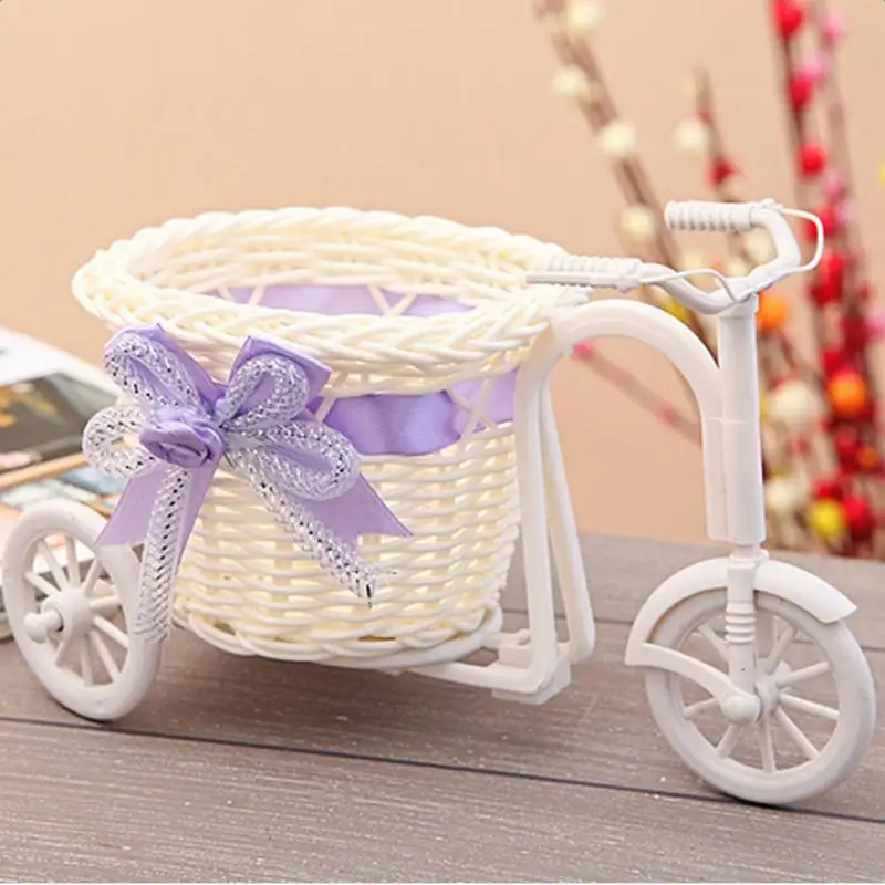 Из ротанга Цветочная корзина "трехколесный велосипед" Ваза для хранения сада Свадебная вечеринка украшения офис спальня Холдинг конфеты подарок - Цвет: Purple