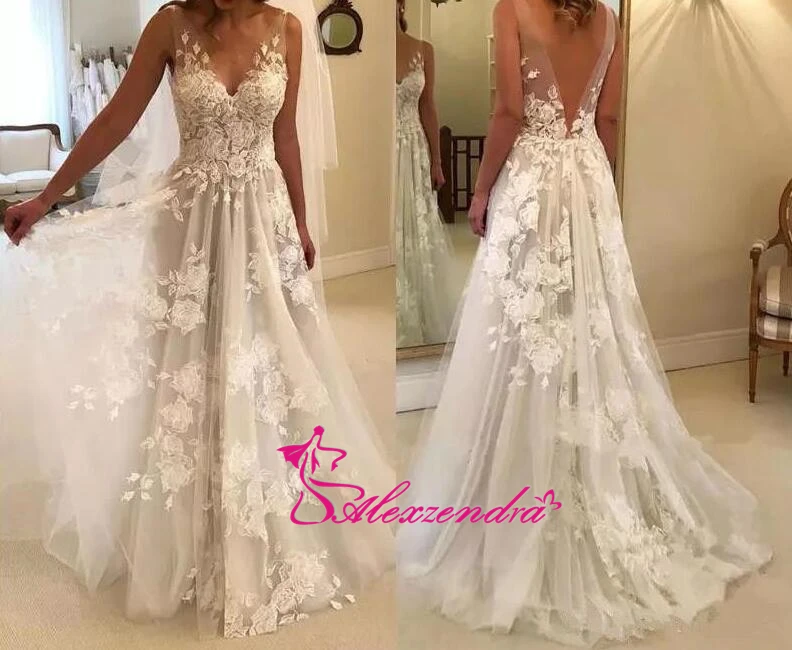 Sexy-Wedding-Dresses-Long-V-Neck-Party-Gowns-Back-Deep-V-Appliques-Vestido-De-Noiva-Vestido