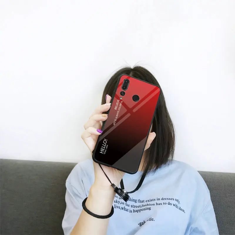For Huawei nova 4 Case Fashion Gradient Tempered Glass Back Shell TPU Soft Edge Shockproof Slim Phone Protectioin Cover |