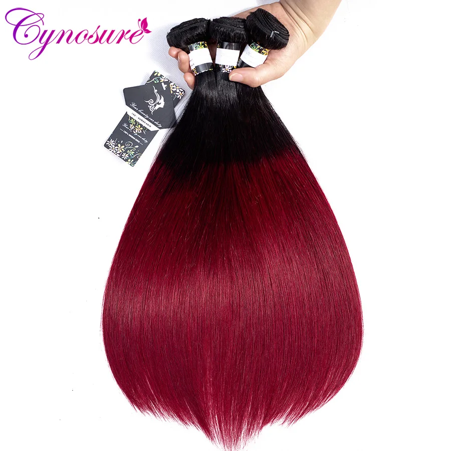 Cynosure 1b/99j Ombre Human Hair Bundles with Closure Non Remy Brazilian Straight Hair Weave 3 Bundles with Closure