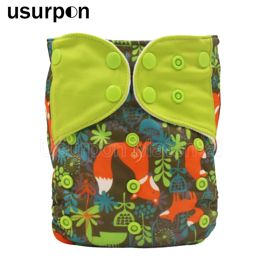 

[usurpon] 1 pc printed fox pattern reusable cloth diapers babies splice colored tap one size fits waterproof baby cloth nappy
