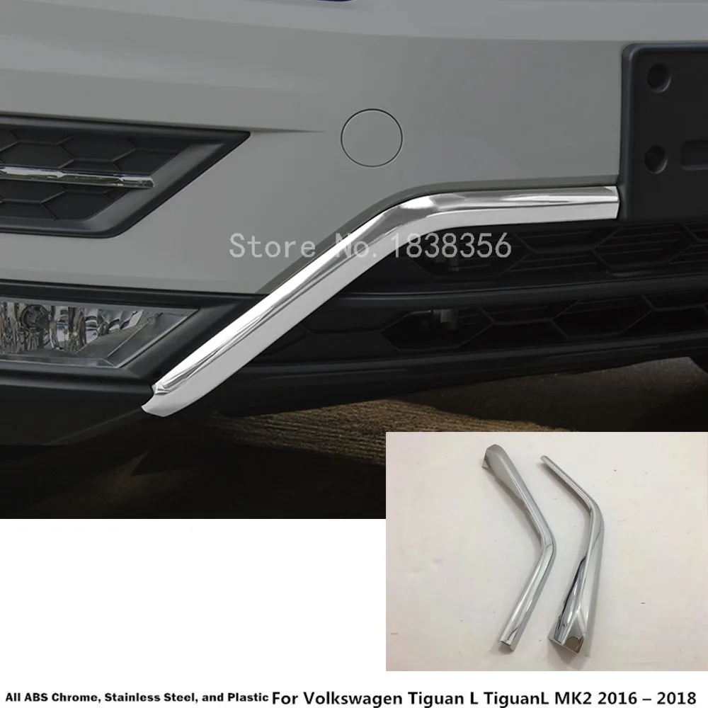 

For Volkswagen Tiguan L TiguanL MK2 2016 2017 2018 ABS Chrome trim Front upper Grid Grill Grille license plate frame 2pcs
