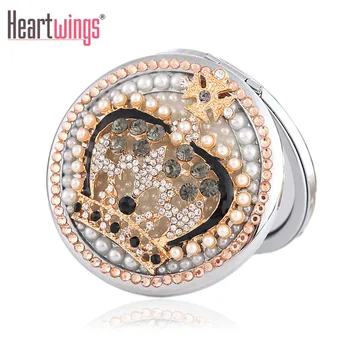 

Free engraving,Mini Pocket Cosmetic makeup mirror,Foldable Magnifying compact mirror makeup,Luxury Crown,Party Wedding Gifts