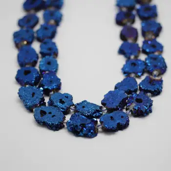 

30-35mm,Titanium Plated Dark Blue Druzy Quartz Sunflower Shape Beads,Rough Drusy Crystal Slab Loose Beads for Pendants Necklace
