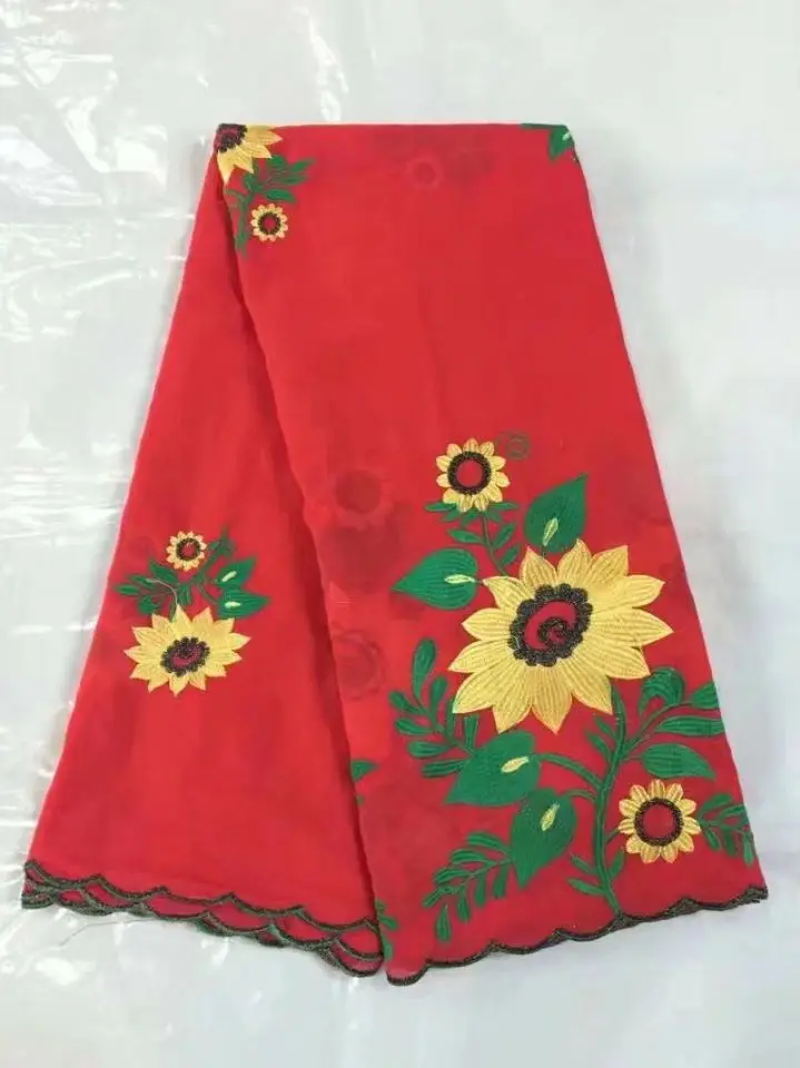 

5 Yards/pc Gorgeous red african cotton fabric and flower embroidery swiss voile lace for clothes JC14-4