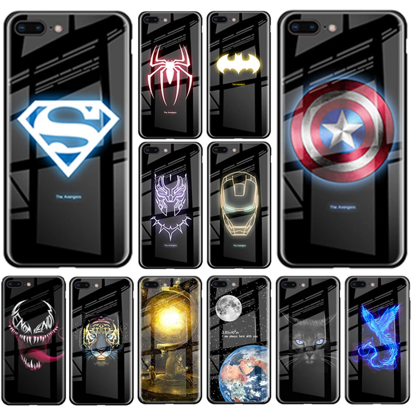 Роскошный чехол со светодиодным стеклом Marvel для iPhone XS MAX XR 6S 7 8 Plus телефона с
