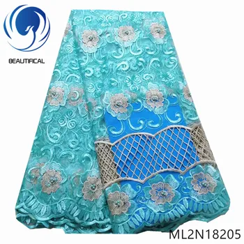 

BEAUTIFICAL french lace fabrics for dress Hot sale embroidery mesh lace beads fabric with stones 5yards ML2N182