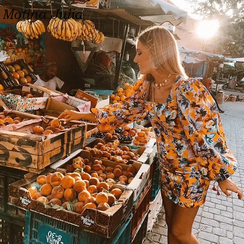 Женское платье с рукавами фонариками Motina Julia уличное мини цветочным принтом лето