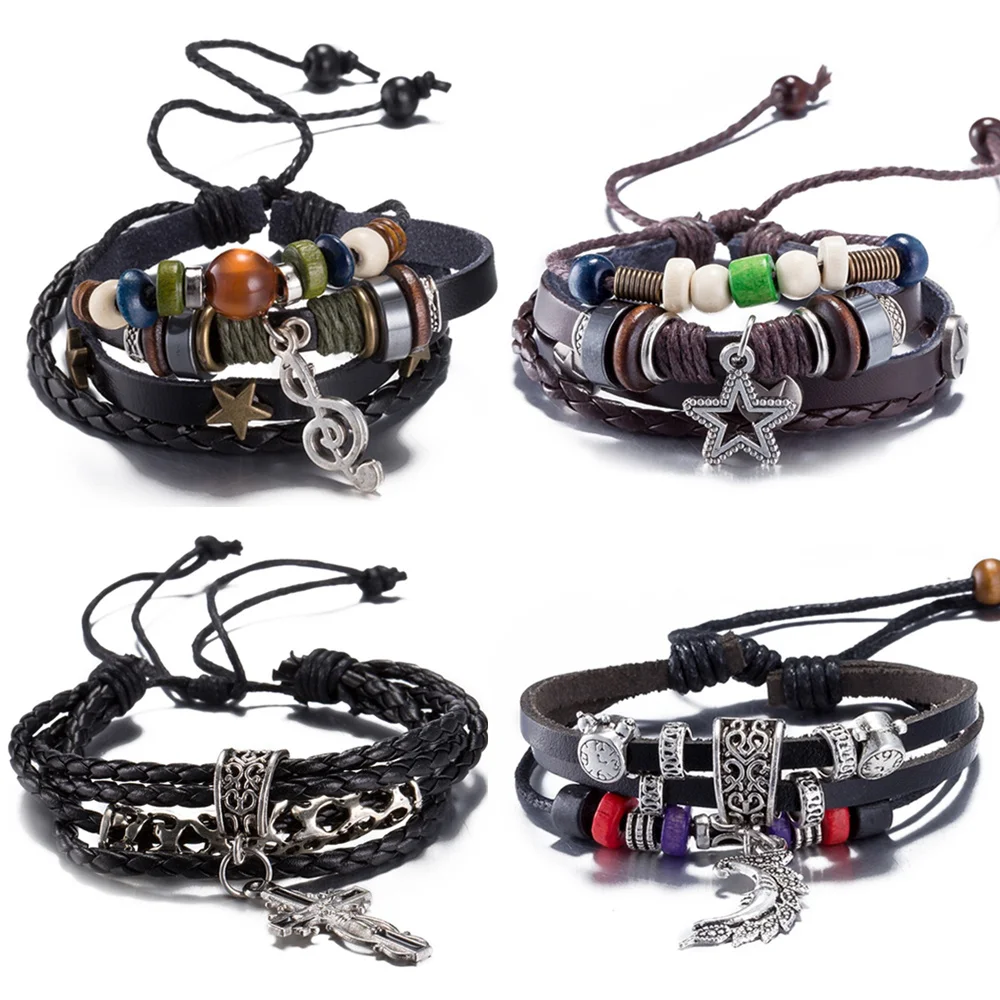 Retro Rope Leather Bracelet Leather Rope Cross Of Jesus Pendant Hand