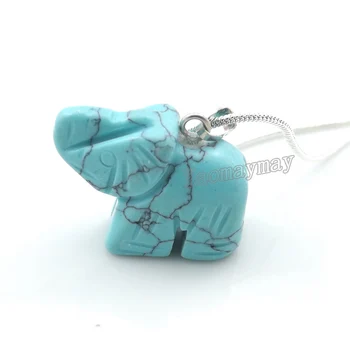 

Natural Stone Elephant Pendant Choker Semi-precious Stone Silver Plated Necklace For Gift 20pcs/lot