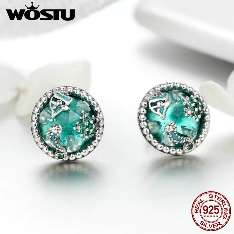 WOSTU, Настоящее серебро 925 пробы, подводная рыба, серьги-гвоздики для женщин, день рождения,, S925 ювелирное изделие, подарок FIE496