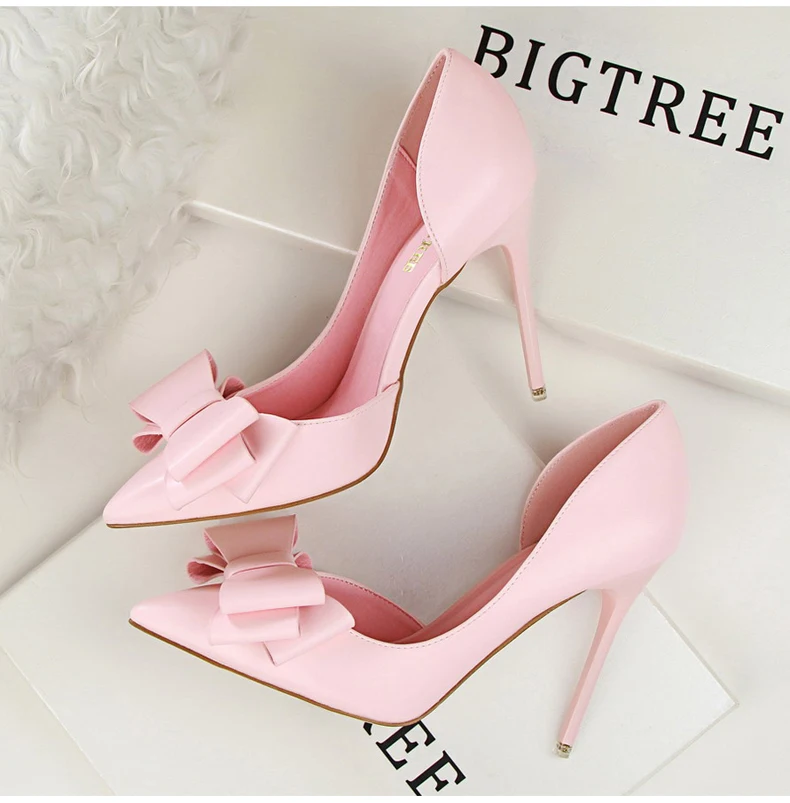 Women's Pumps Womens High Heels Shoes Butterfly-knot Slip-On Sexy Women High Heels Shoes Brand Party Women Pumps Yellow Size 8 (6)