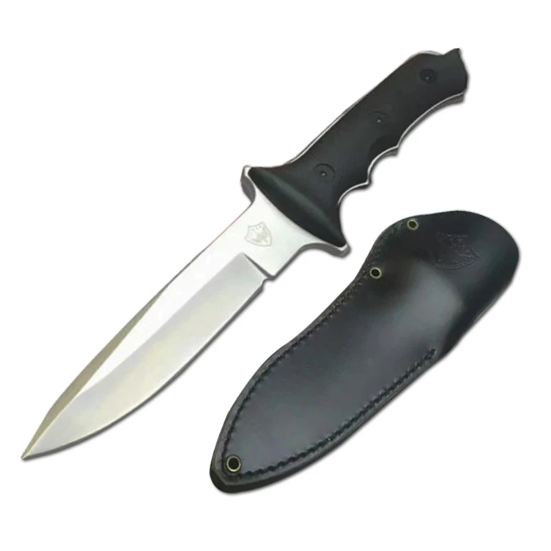 

DuoClang D2 Steel Tactical Hunting Fixed Blade Knives G10 Handle Military Combat Camping Knife Leather Sheath