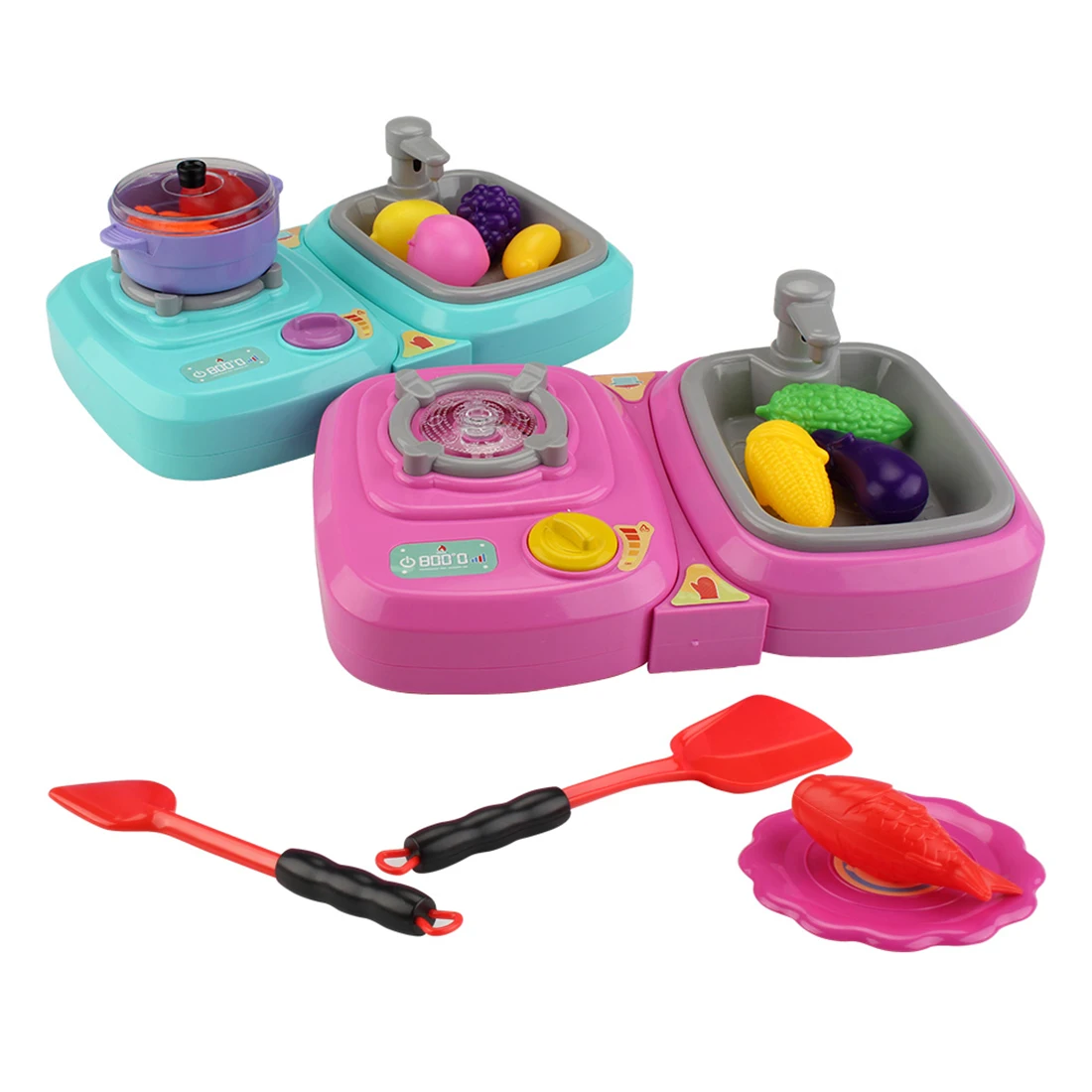 

30Pcs Children Pretend Play Electric Simulation Gas Stove Toy Gifts Multifunctional Sound And Light Gas Stove Playset With Spray
