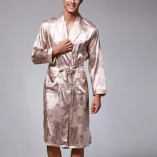 Для мужчин халат моделирование шелк принт Пижама фланелевый банный халат Для мужчин s Атласный халат шелковый пижамы длинный рукав ночное