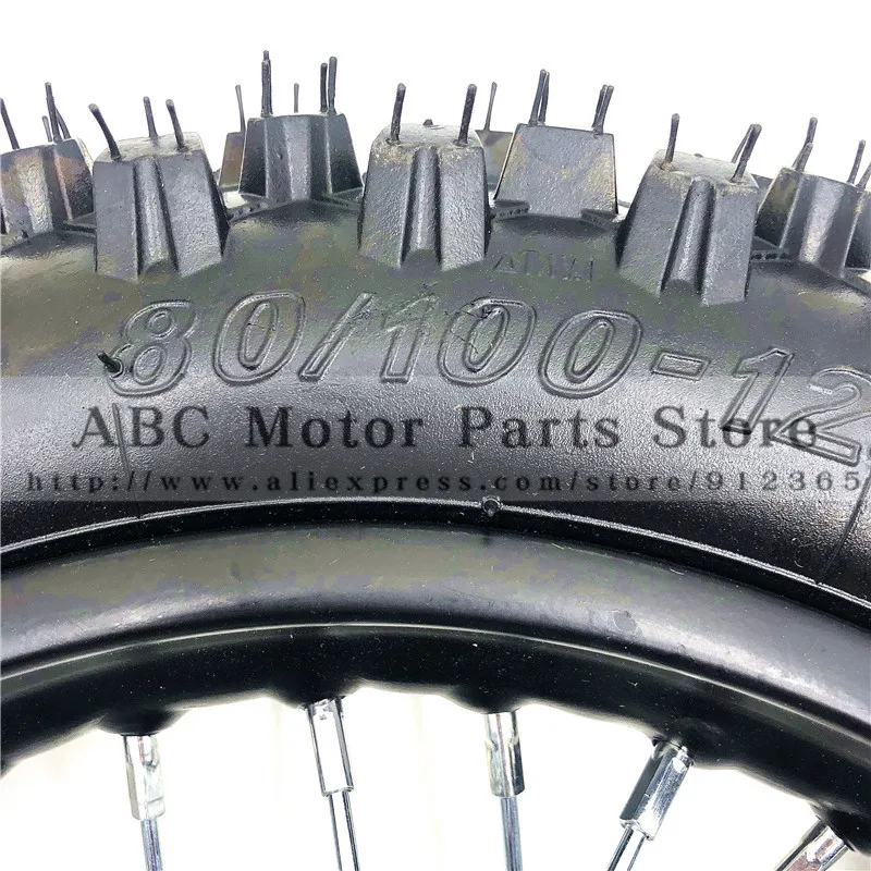 80/100-12 Guangli Tyres 1.85 x 12inch Rear Rims Wheel Steel Hub Black Wheels 32 spoke 15mm axle hole dirt pit bike Kayo Apollo