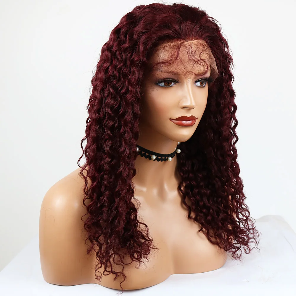 SimBeauty 99j Burgundy Brazilian Full Lace Human Hair Wigs Pre Plucked Glueless Curly Lace Front Wig For Women Baby Remy Hair