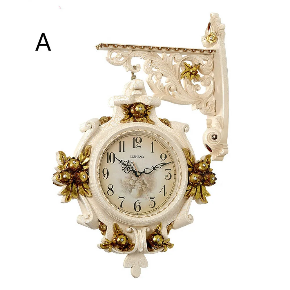 

1PCS European luxury clocks double-sided wall clocks living room double-sided clocks mute oversized retro wall LU615947