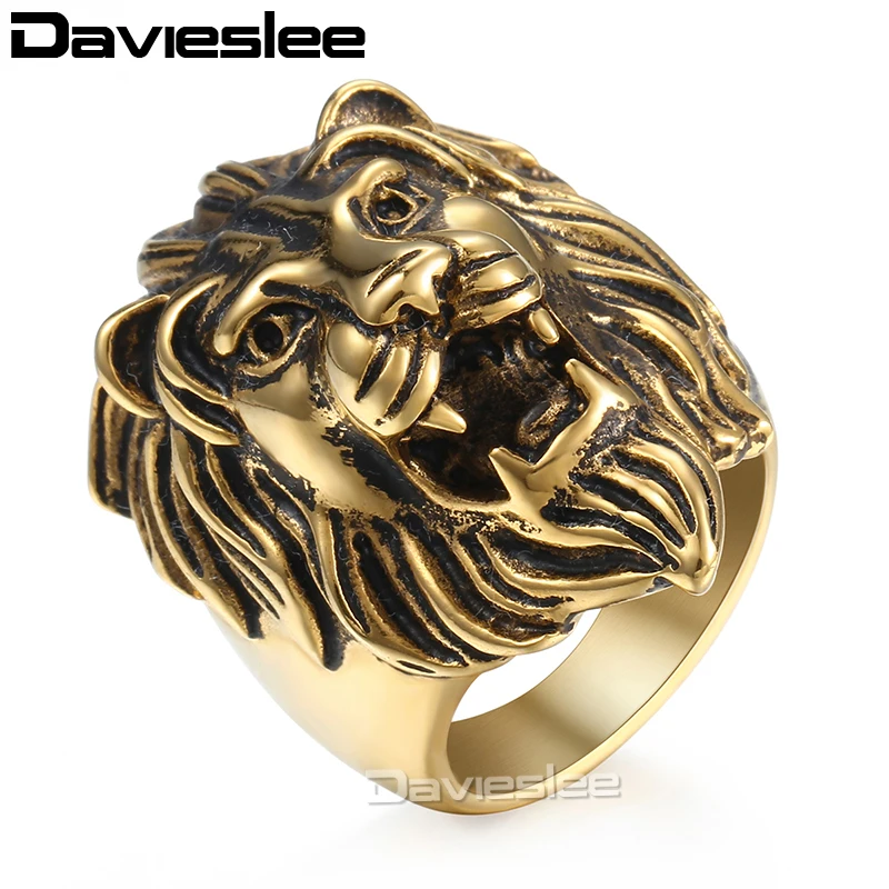 

Roaring Lion Ring for Men Gold Tone 316L Stainless Steel Mens Rings Retro Engraved Carved Dropshipping Jewelry Fashion LHR75